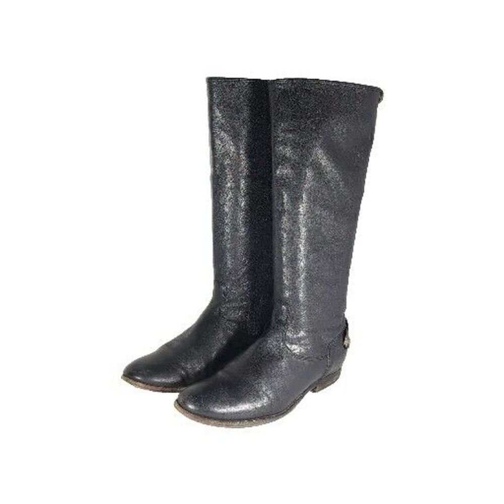FRYE Women's Melissa Back Zip US 7,5B Black Leather Button Tall Riding Boots